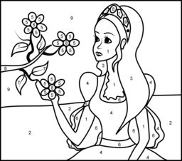 Princess and Flowers - Online Color by Number Page