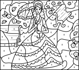 Princess in Garden - Online Color by Number Page - Hard